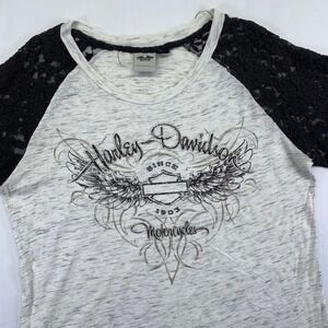 Harley‎ Davidson Womens XL T-Shirt Lace Sleeve Motorcycles Biker Top Y2 Grunge